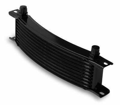 Earls - EARLS TEMP-A-CURE OIL COOLER - BLACK - 10 ROWS - NARROW CURVED COOLER -6 AN MALE FLARE PORTS