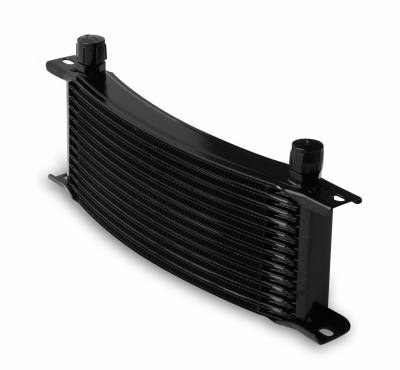 Earls - EARLS TEMP-A-CURE OIL COOLER - BLACK - 13 ROWS - NARROW CURVED COOLER -8 AN MALE FLARE PORTS