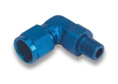 Earls - 90 Deg. -8 Female to 1/4 NPT Swivel Blue Anodized