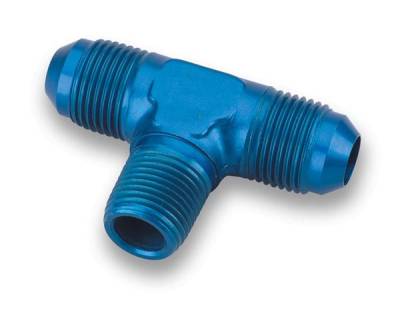 Earls - -3 to 1/8 NPT T on Branch, Blue Anodized