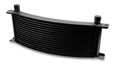 Earls - EARLS TEMP-A-CURE OIL COOLER - BLACK - 16 ROWS - WIDE CURVED COOLER -6 AN MALE FLARE PORTS