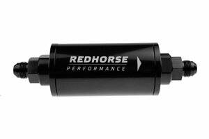 Red Horse Products - 6" Cylindrical In-Line Race Fuel Filter - 06 AN - Black
