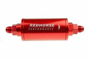 Red Horse Products - 6" Cylindrical In-Line Race Fuel Filter - 06 AN - Red