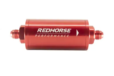 Red Horse Products - 6" Cylindrical In-Line Race Fuel Filter w/ 10 Micron S.S. element - 06 AN - Red