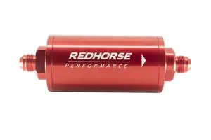 Red Horse Products - 6" Cylindrical In-Line Race Fuel Filter w/ 10 Micron S.S. element - 08 AN - Red