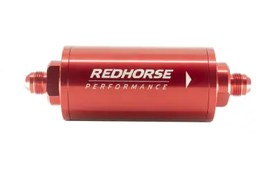 Red Horse Products - 6" Cylindrical In-Line Race Fuel Filter w/ 10 Micron S.S. element - 10 AN - Red