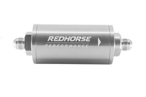 Red Horse Products - 6" Cylindrical In-Line Race Fuel Filter w/ 100 Micron S.S. element - 12 AN - Clear