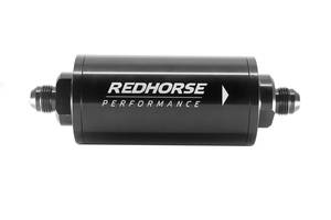 Red Horse Products - 6" Cylindrical In-Line Race Fuel Filter w/ 12 Micron Fiberglass element - 08 AN - Black