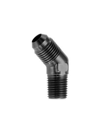 Adapters - AN to NTP - Red Horse Products - -03 45 degree male adapter to -04 (1/4") NPT male - black