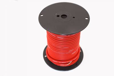 Wires, 8MM red, white script - 100Ft spool