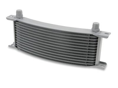 Oil and Transmission Coolers - Curved - Earls - EARLS TEMP-A-CURE OIL COOLER - GREY - 10 ROWS - NARROW CURVED COOLER -6 AN MALE FLARE PORTS