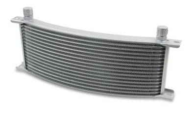 Oil and Transmission Coolers - Curved - Earls - EARLS TEMP-A-CURE OIL COOLER - GREY - 13 ROWS - WIDE CURVED COOLER -6 AN MALE FLARE PORTS