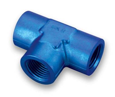 Adapters - NPT to NPT Adapters - Earls - 1/8 NPT T Female Blue Anodized