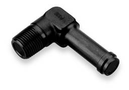 Adapters - Hose Barb Adapters - Earls - 90 Deg. 5/8" ID HOSE TO 1/2" NPT Black Anodized