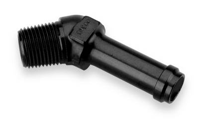 Adapters - Hose Barb Adapters - Earls - 45 Deg. 3/8" ID HOSE TO 1/4" NPT Black Anodized
