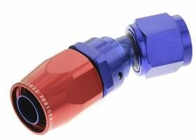 -16 30 degree female aluminum hose end - red&blue