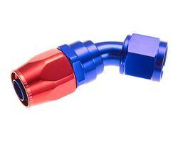 -08 45 degree female aluminum hose end - red&blue