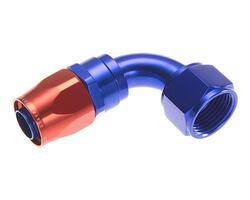-08 90 degree female aluminum hose end - red&blue
