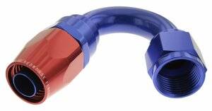 -12 150 degree female aluminum hose end - red&blue