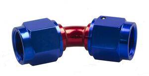 Hose Ends - Swivel Hose Ends - Red Horse Products - -04 female to female AN/JIC flare swivel coupling -45 deg - red&blue