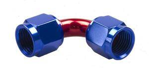 -16 AN female to -16 AN female swivel coupler, 90 degree - red/blue