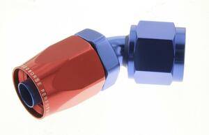Hose Ends - Non-Swivel Hose Ends - Red Horse Products - -04 45 degree female aluminum hose end - red&blue