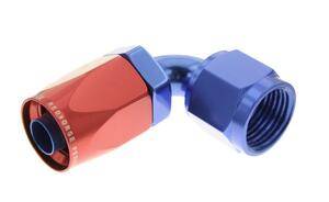 Hose Ends - Non-Swivel Hose Ends - Red Horse Products - -04 90 degree female aluminum hose end - red&blue