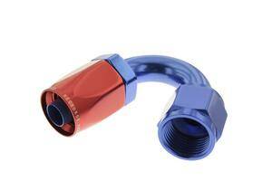 -06 150 degree female aluminum hose end - red&blue