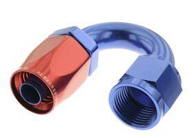 -12 180 degree female aluminum hose end - red&blue