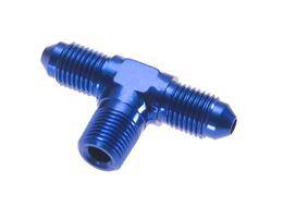 Adapters - AN to NTP - Red Horse Products - -03 x -02 (1/8") tee with thread on the side - blue