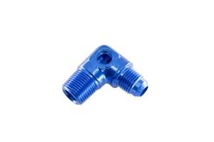 -06 AN male to 3/8" NPT male adapter with 1/8" NPT port, 90º - blue